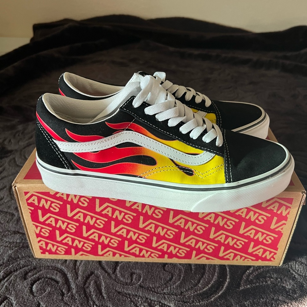 Vans Black and Yellow Flame Sneakers